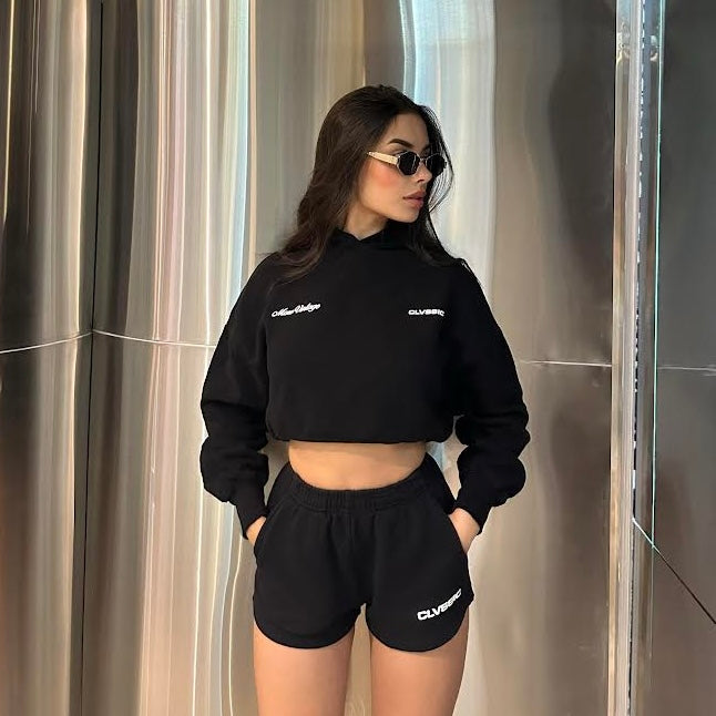 HOODIE CROP TOP - BLACK